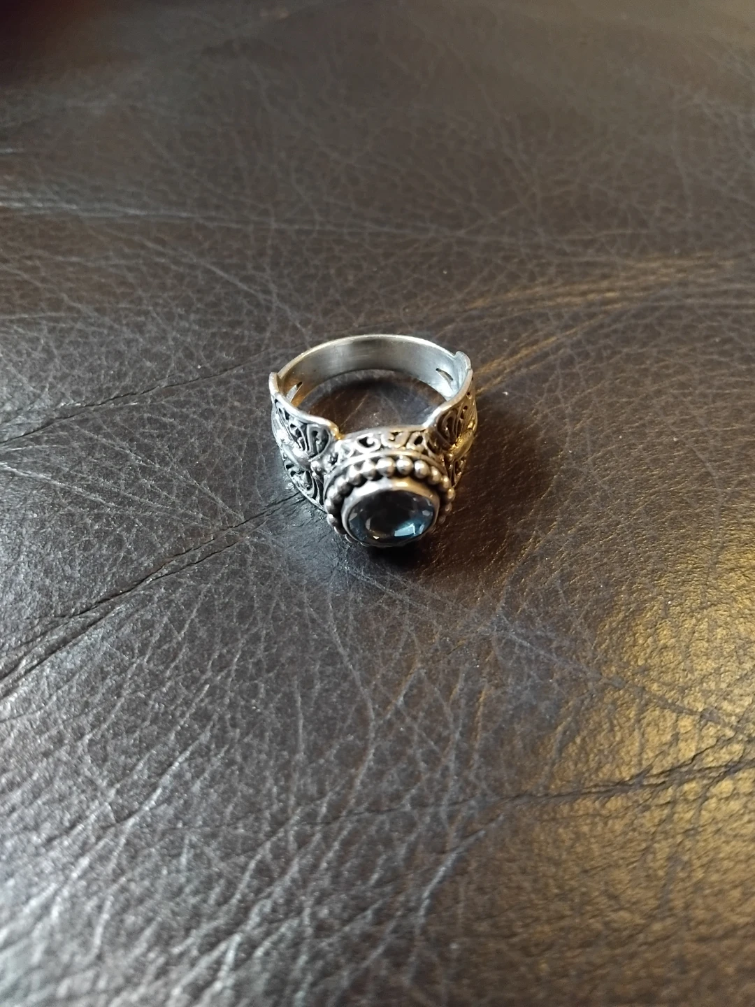 Blue topaz Gemstone silver Ring with Butterfly Detail