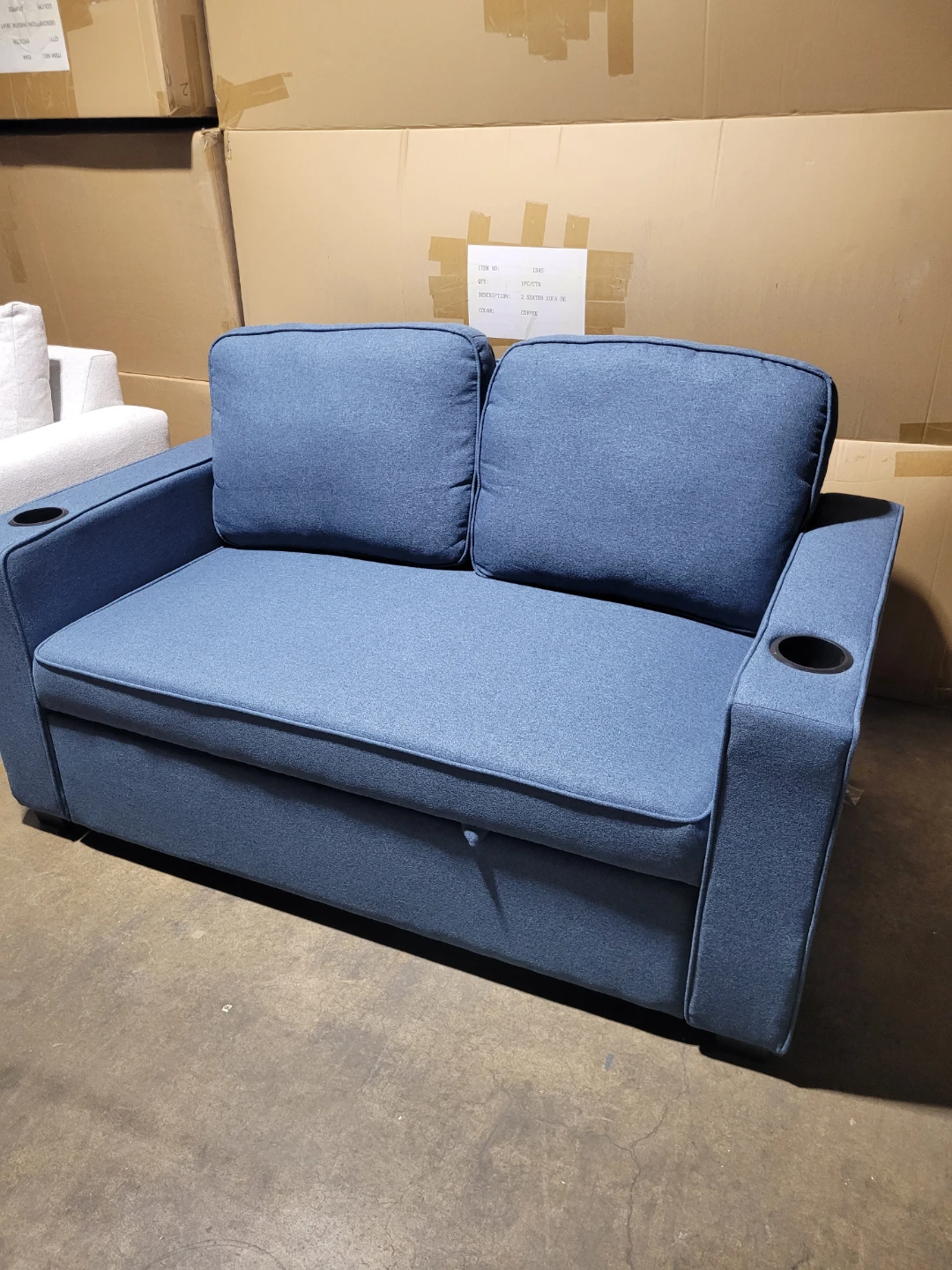 Blue Sofa Bed with Cup Holders