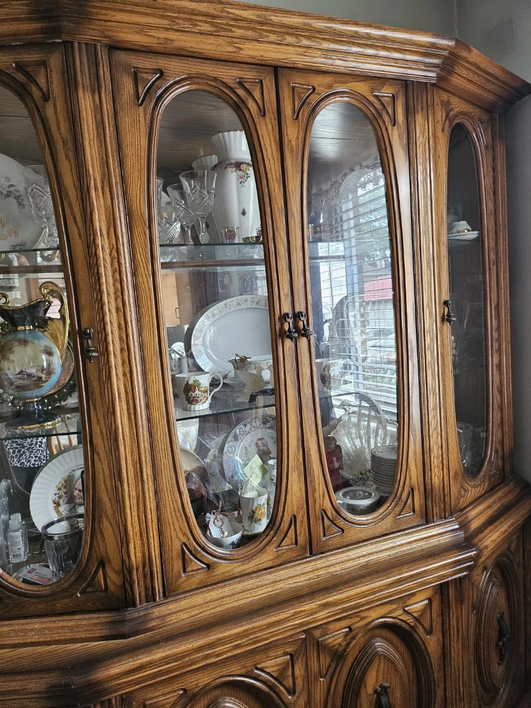 Vintage Wooden China Cabinet with Glass Doors - photo 2