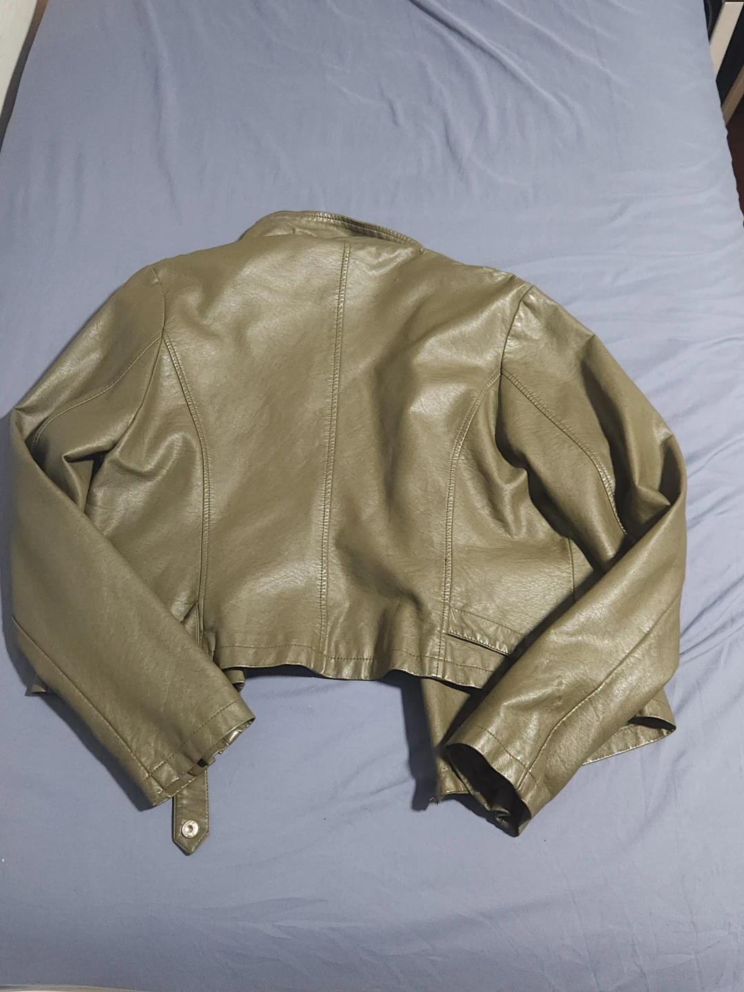 Olive Green Faux Leather Moto Jacket - photo 2