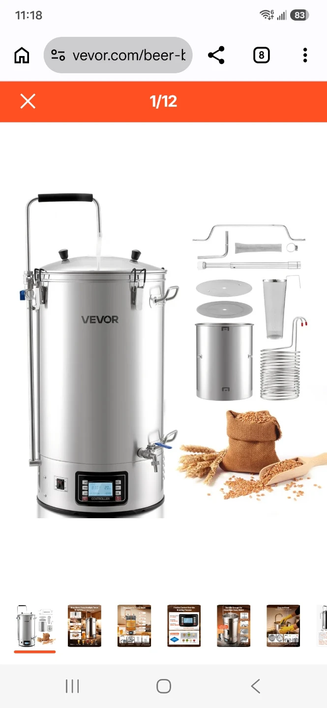 VEVOR Stainless Steel Brew Kettle 16gallon 60L 240 volt