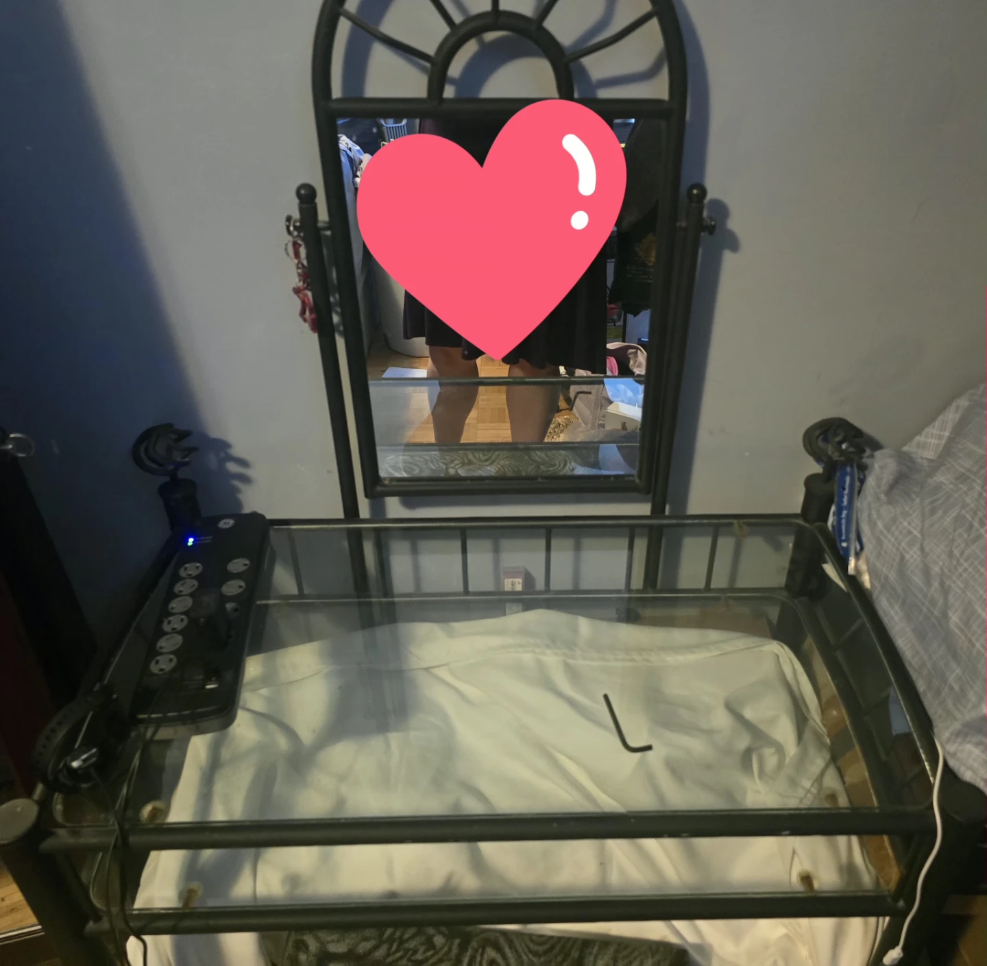 Vanity table with mirror and stool