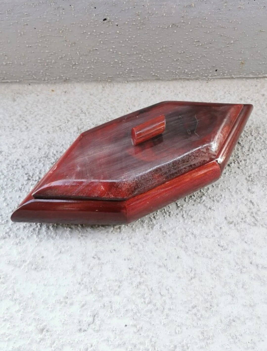 Vintage Hand Carved Hardwood Large Geometric Lidded Jewelry Box - photo 2