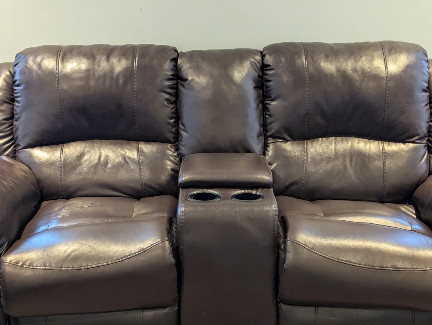 Brown Faux Leather Loveseat with Cup Holders - photo 4
