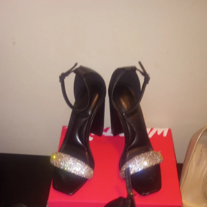 Black Sparkle Block Heels