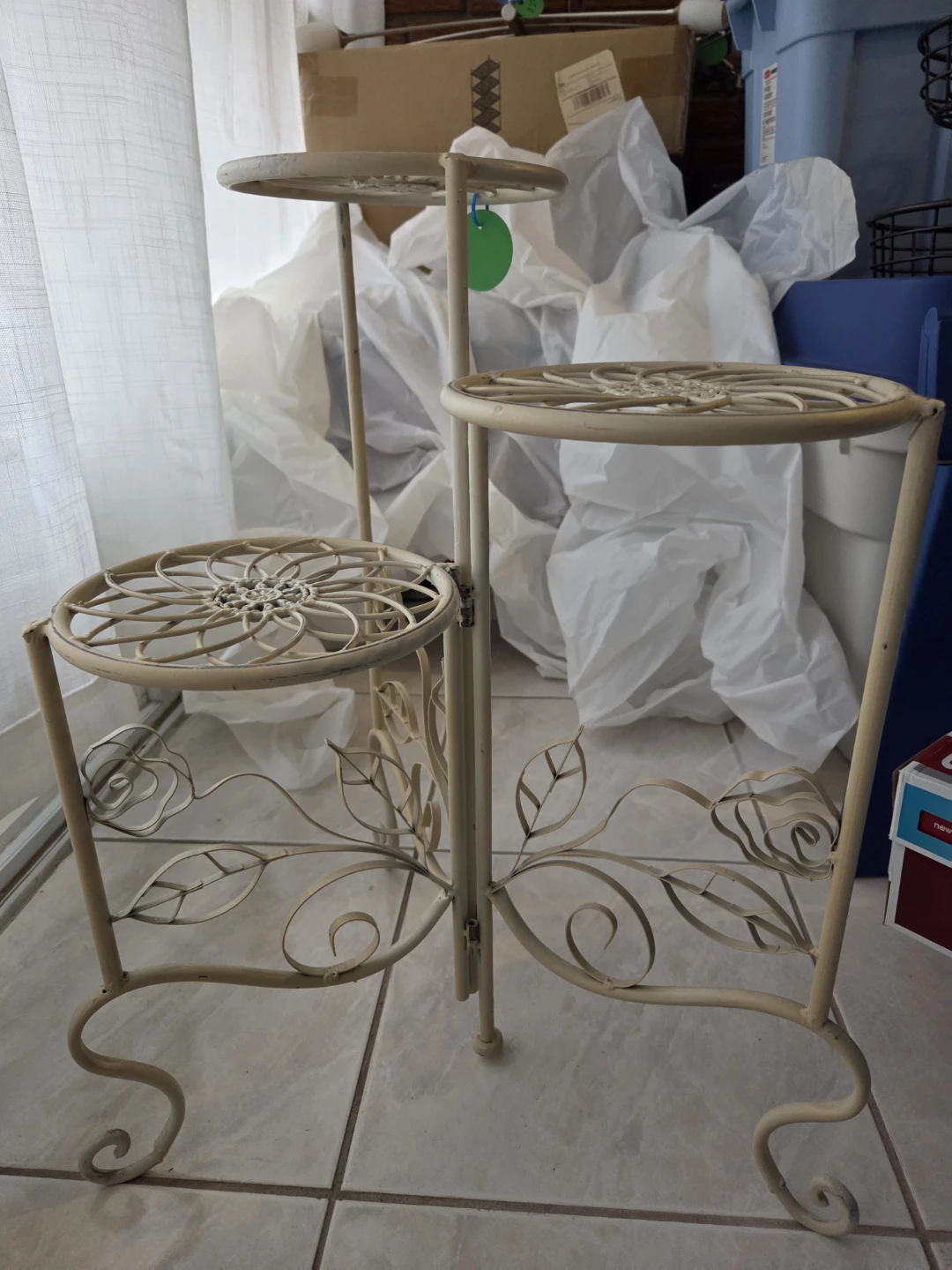 Tiered Metal Plant Stand with Floral Design