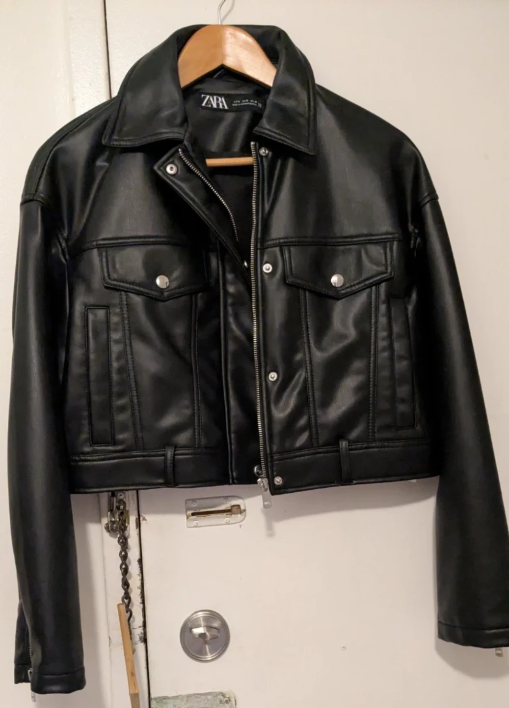Zara Black Faux Leather Cropped Jacket