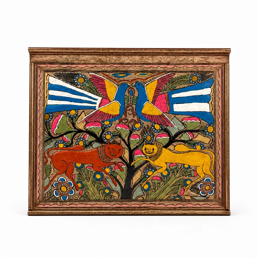 Vintage Mexican Folk Art Tree of Life Painting - photo 4