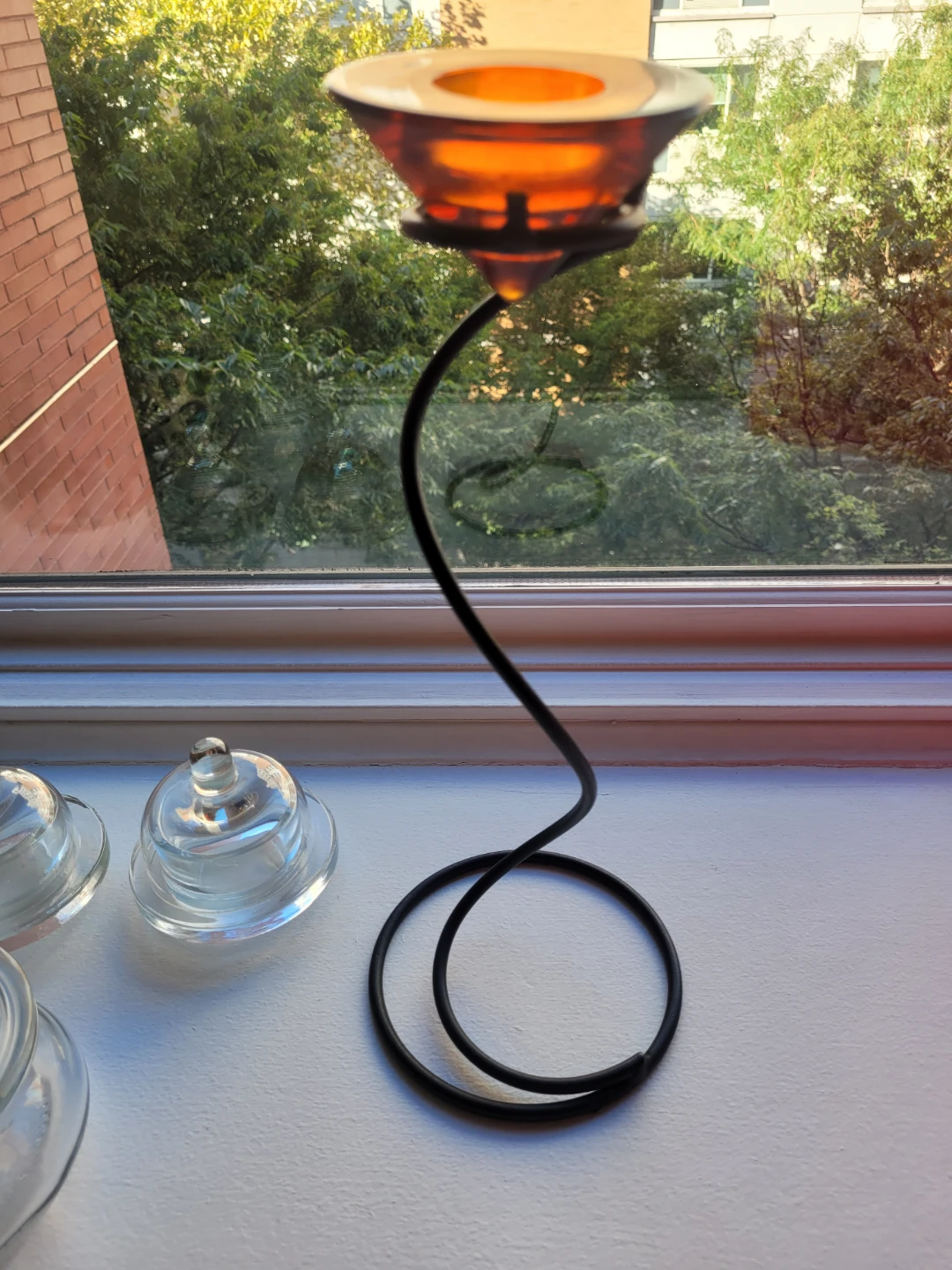 Blue glass candle holder with decorative jar set - photo 5