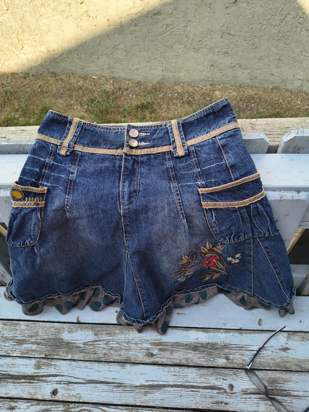 Embroidered Denim A-Line Skirt