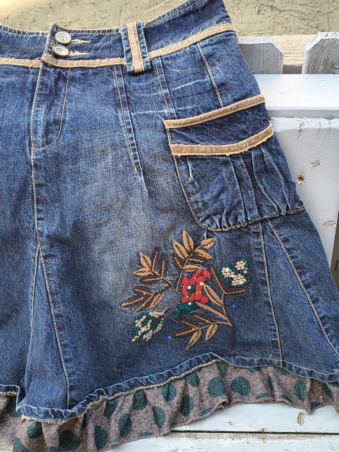 Embroidered Denim A-Line Skirt - photo 2