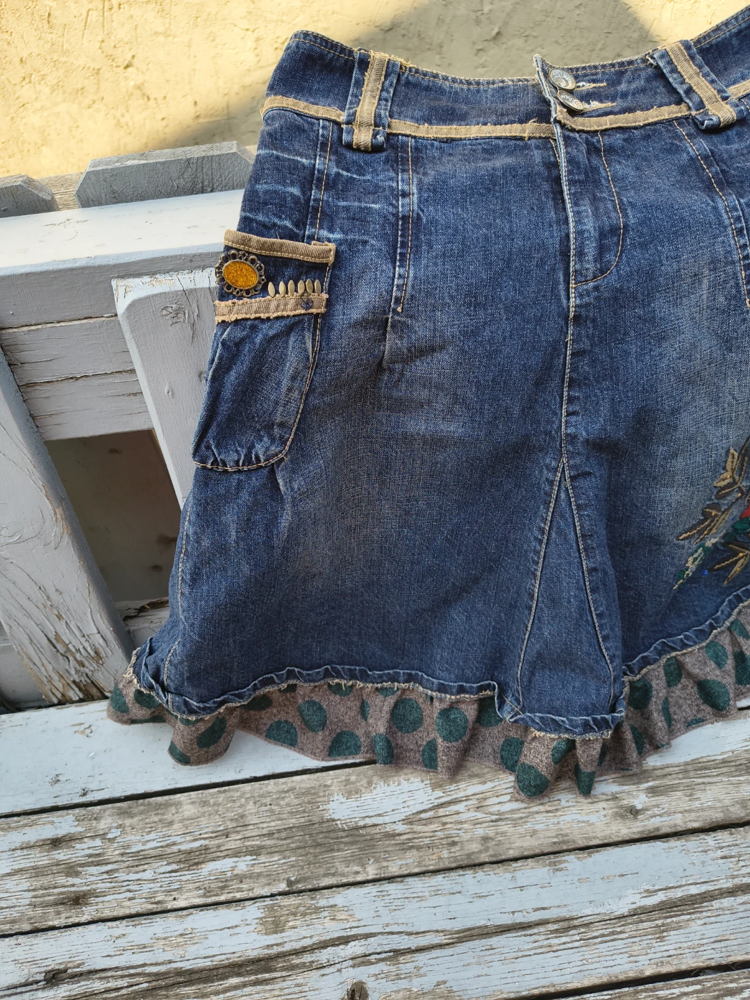 Embroidered Denim A-Line Skirt - photo 3