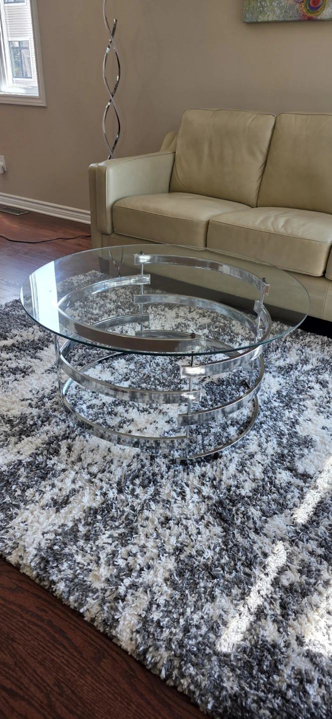 Modern Round Glass & Chrome Coffee Table – 35