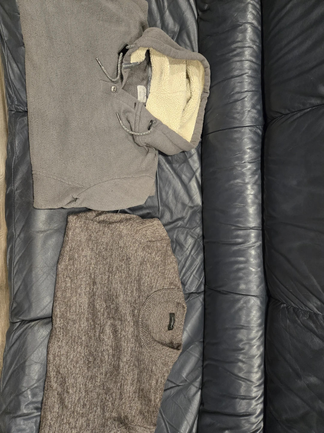 Grey Sherpa Lined Hoodie and Marled Knit Sweater