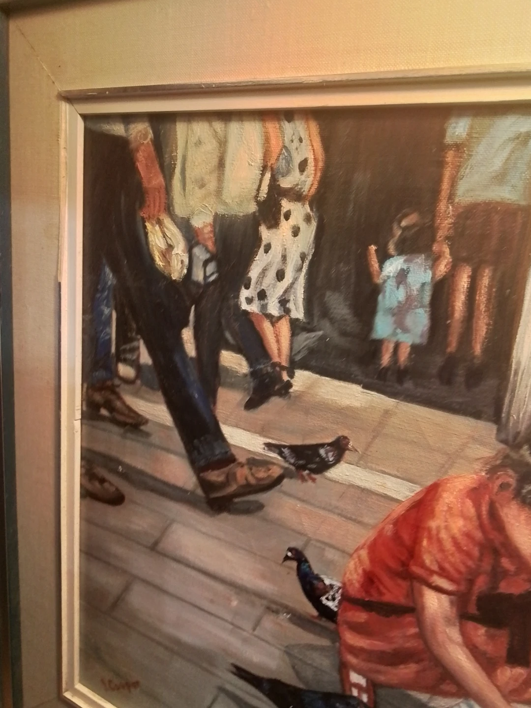 Painting by S. Cooper, Girl Feeding Pigeons - photo 2