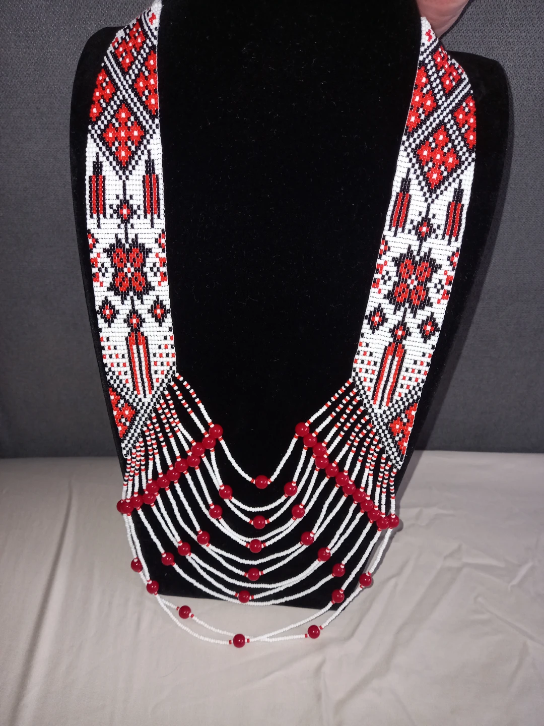 Make to order ❤️ Embroidery Beaded Necklace - Red, White, Black - photo 2