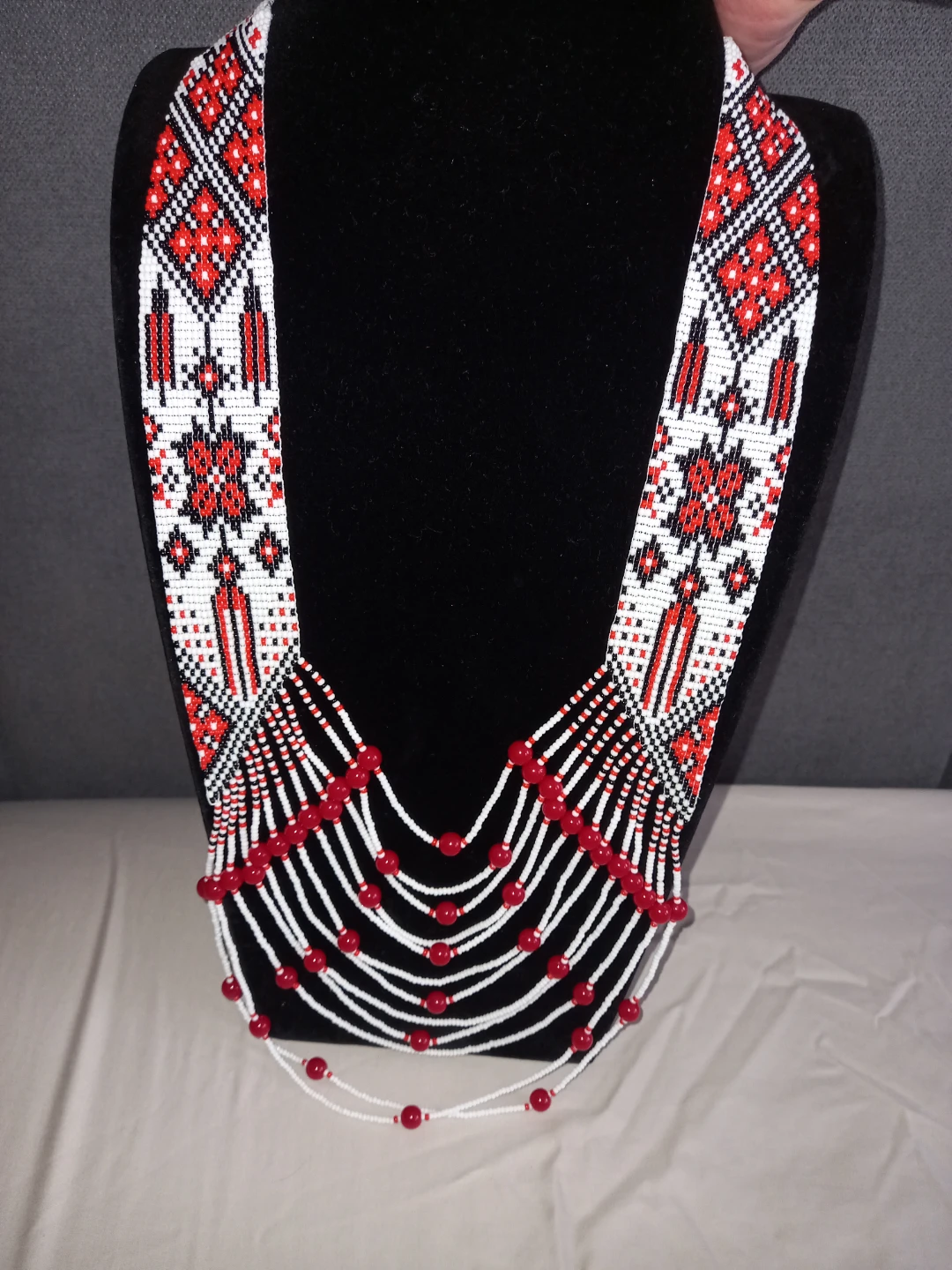 Make to order ❤️ Embroidery Beaded Necklace - Red, White, Black - photo 3