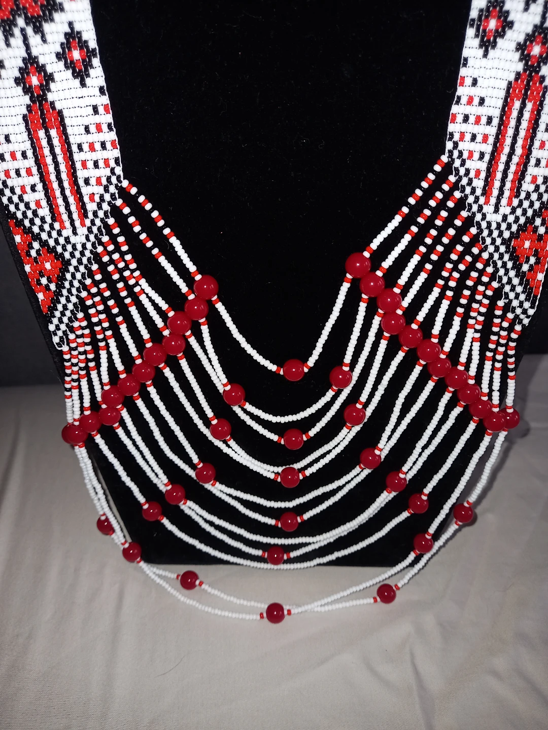 Make to order ❤️ Embroidery Beaded Necklace - Red, White, Black - photo 4