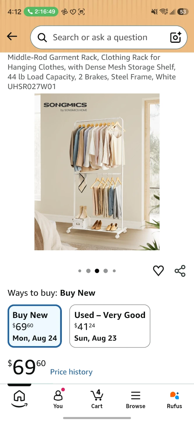 SONGMICS White Metal Garment Rack