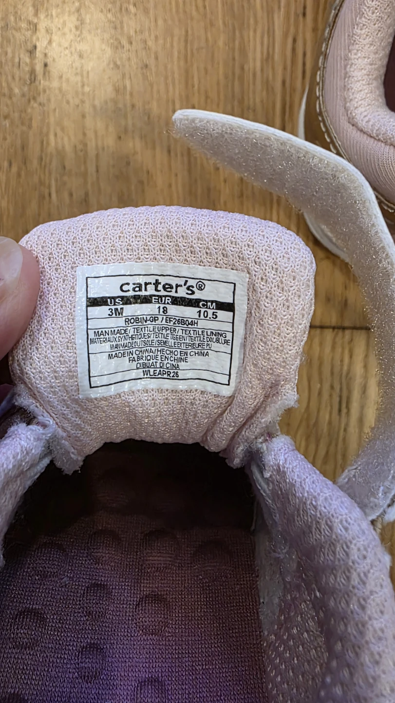 Carter's Baby Girl Pink Sneakers Size 3W - photo 4