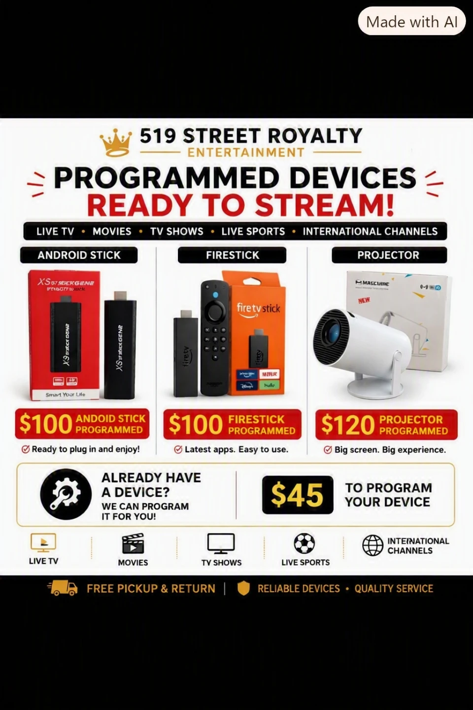 Programmed Android Stick or Firestick for Streaming