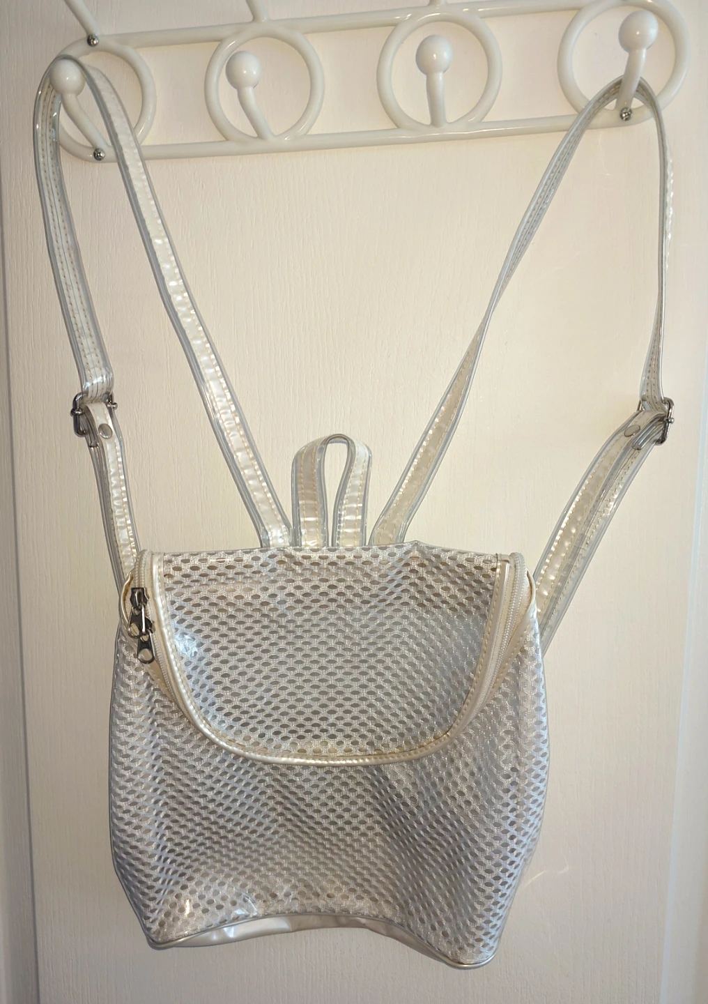 White Plastic Mesh Mini Backpack