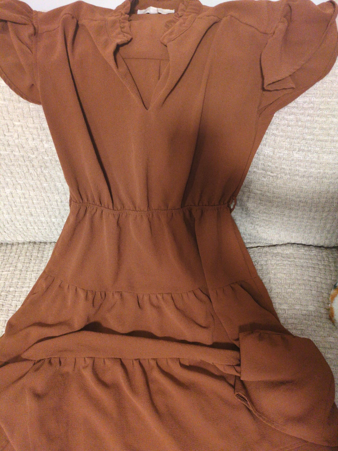 Brown tiered ruffle short sleeve dress