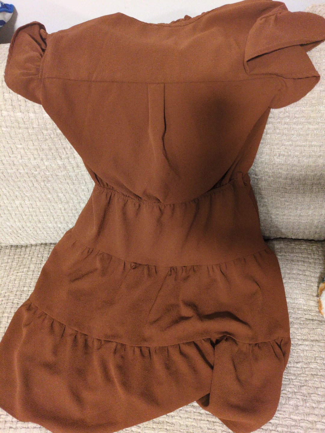 Brown tiered ruffle short sleeve dress - photo 4