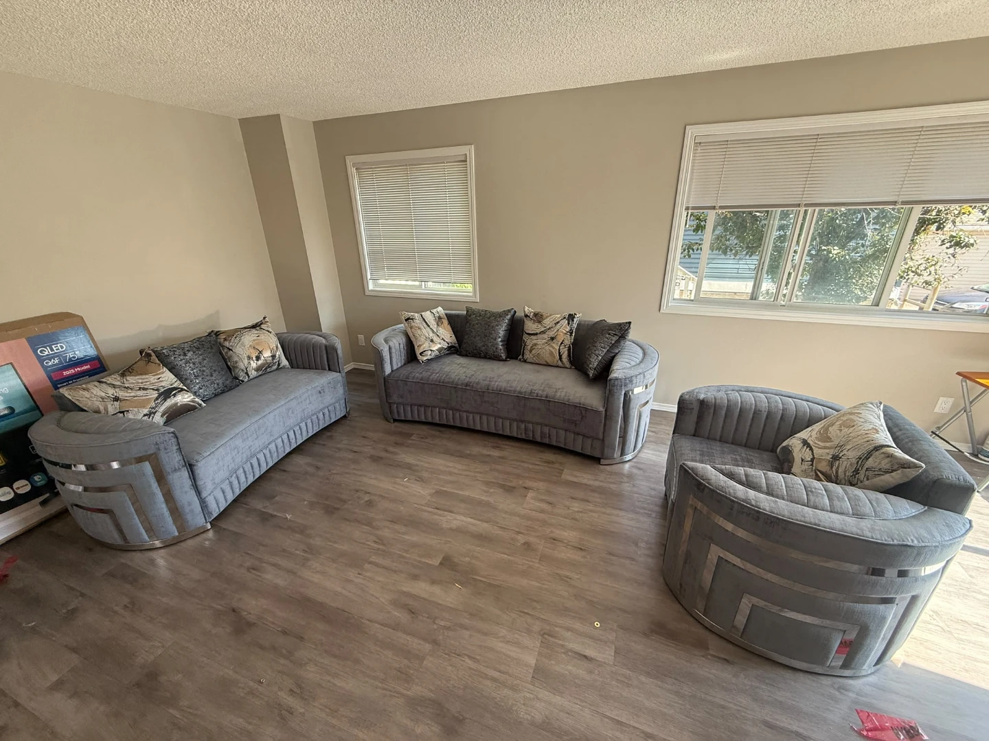 Grey Velvet Sofa Set with Accent Chair