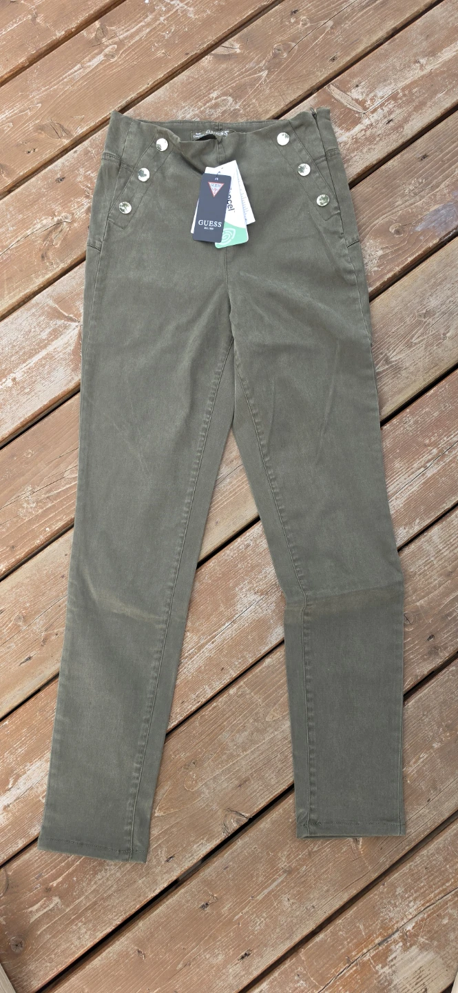Guess High Waisted Button Detail Pants Khaki Size 27