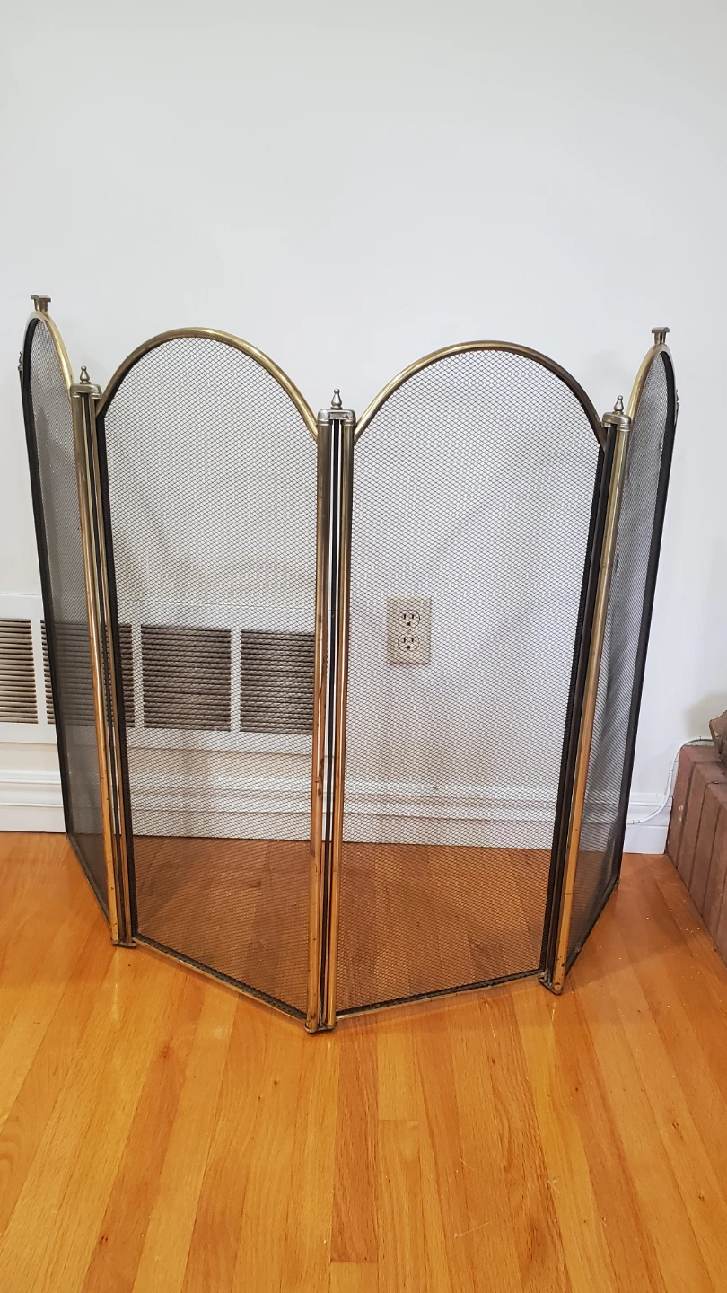 Brass and Black Metal Fireplace Screen