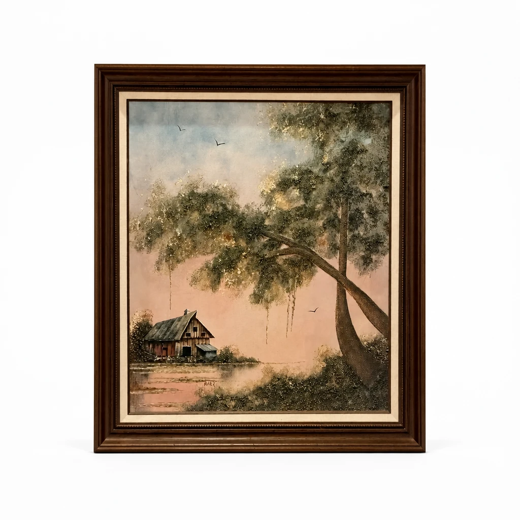 Framed Barn Landscape Painting by Perez