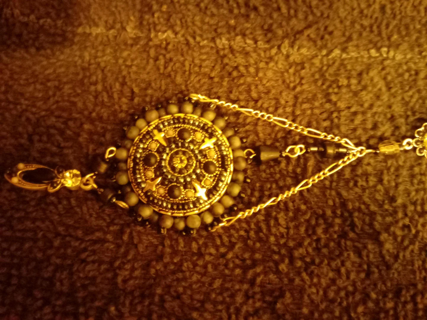 Gold & Black Beaded Bracelet with Medallion
