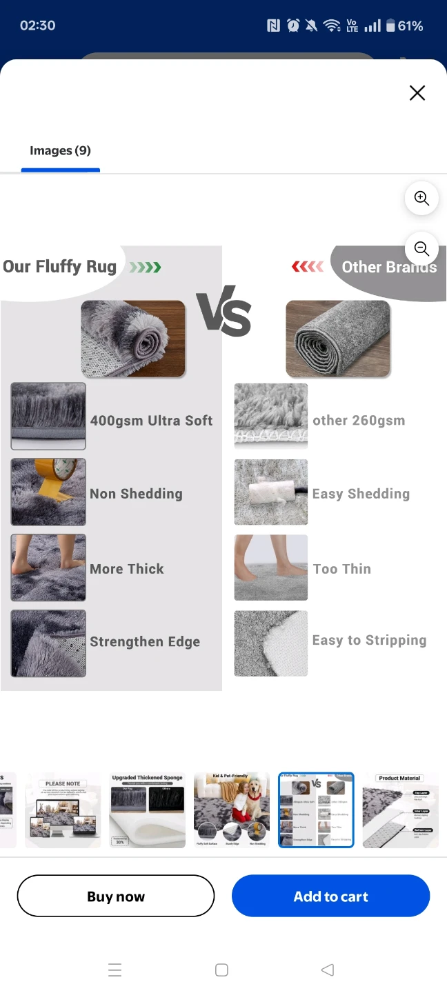 82x62 inch Shaggy Area Rug - Grey - photo 3