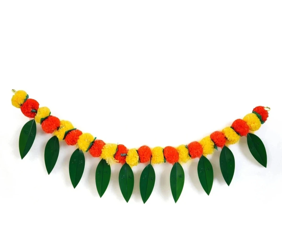 Garland Decorative Toran with Marigold Flowers and Green Leaves