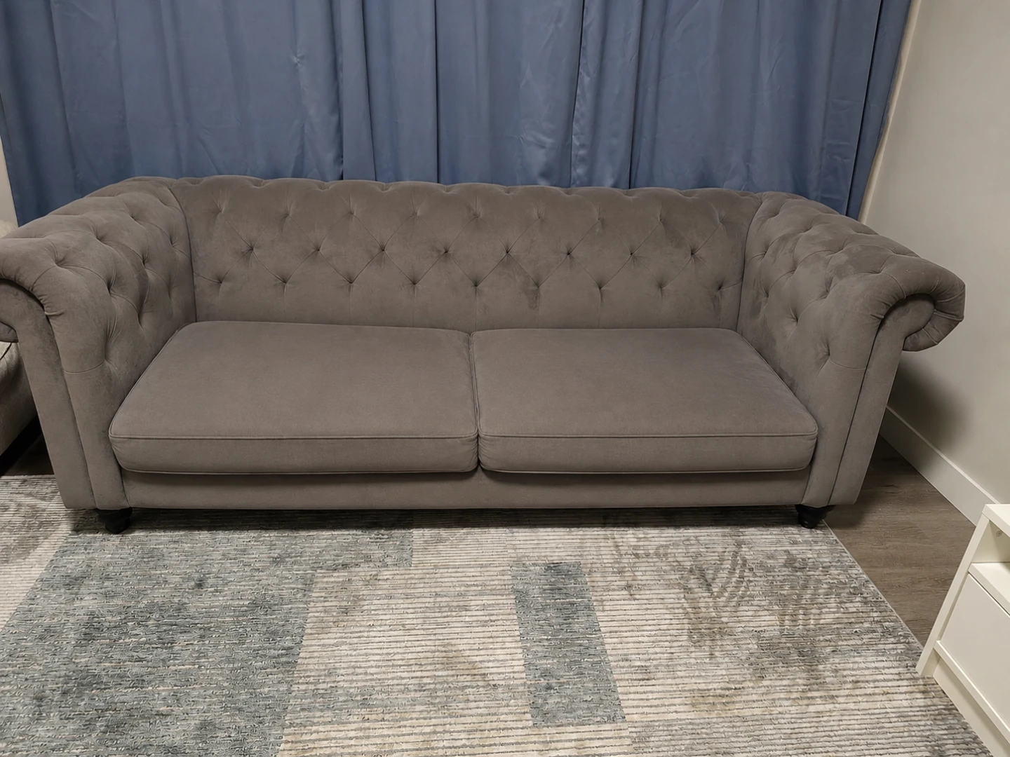 Tufted Grey Velvet Sofa
