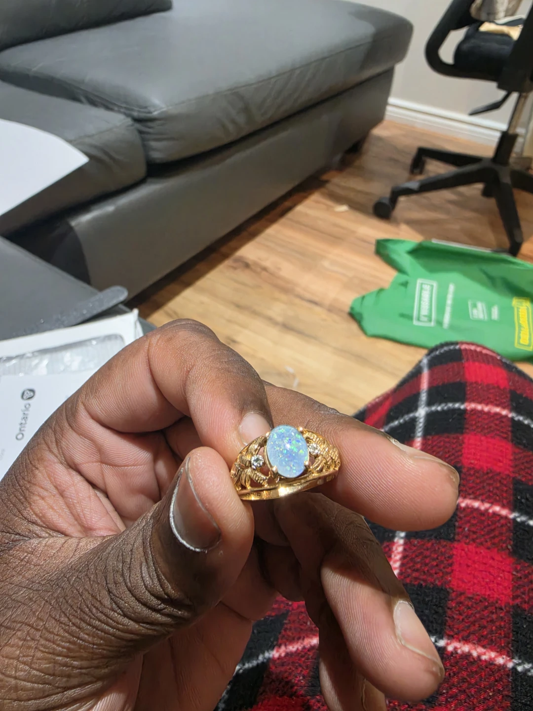 Gold Opal and Diamond Ring