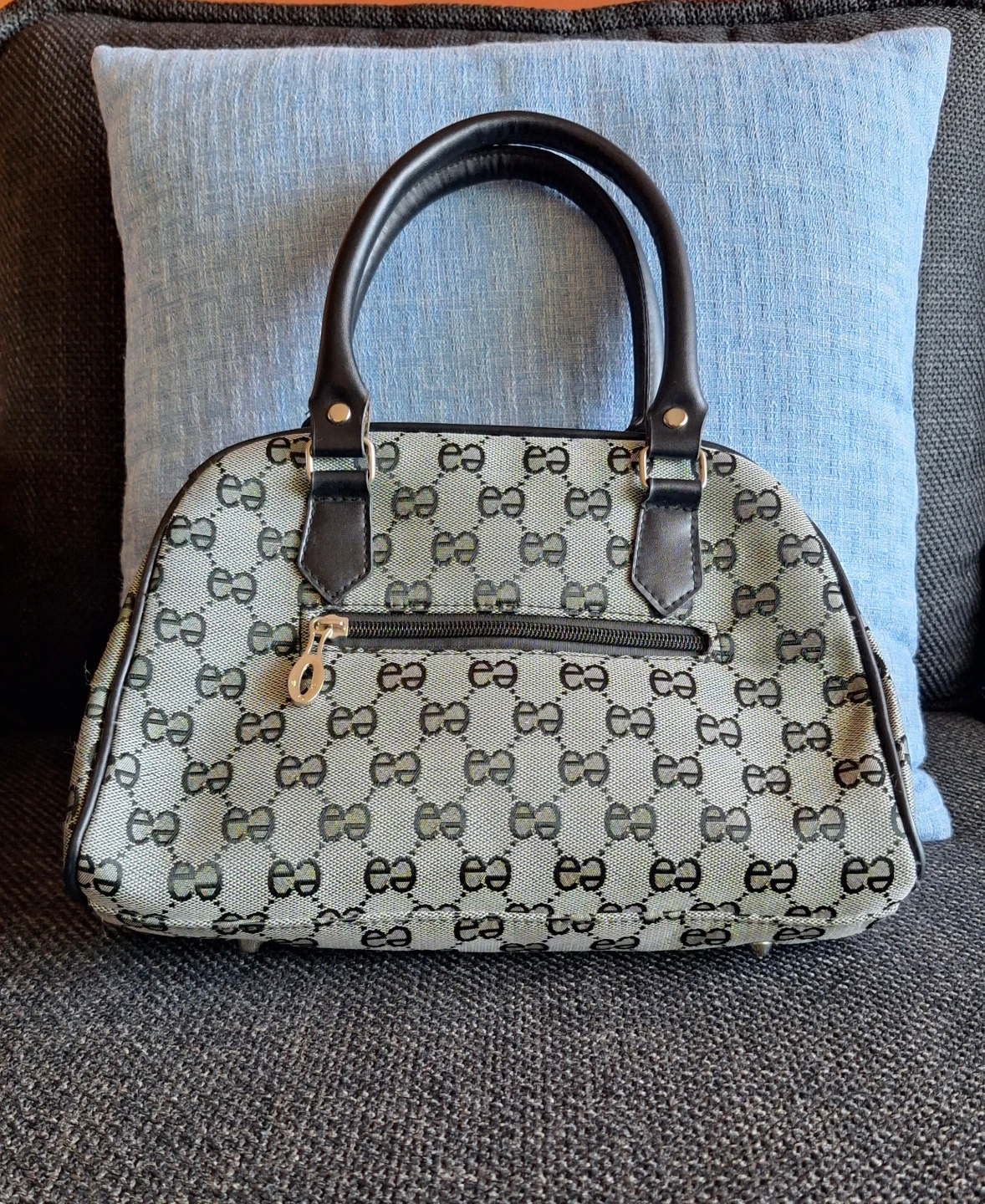 Patterned Handbag with Leather Handles