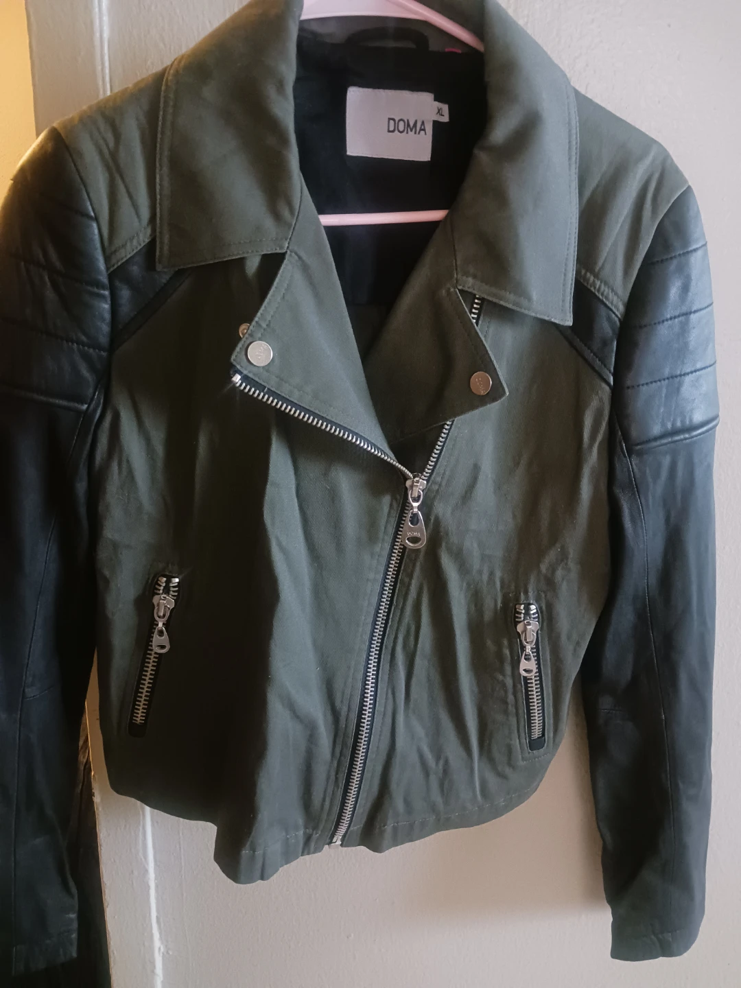 DOMA Women's Olive Green & Black Moto Jacket - Size XL