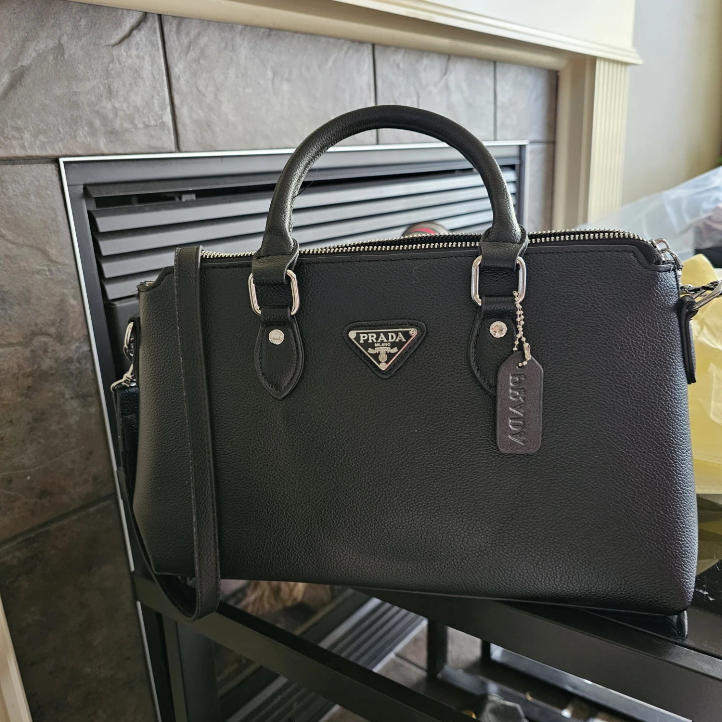 Prada Black Leather Top Handle Bag