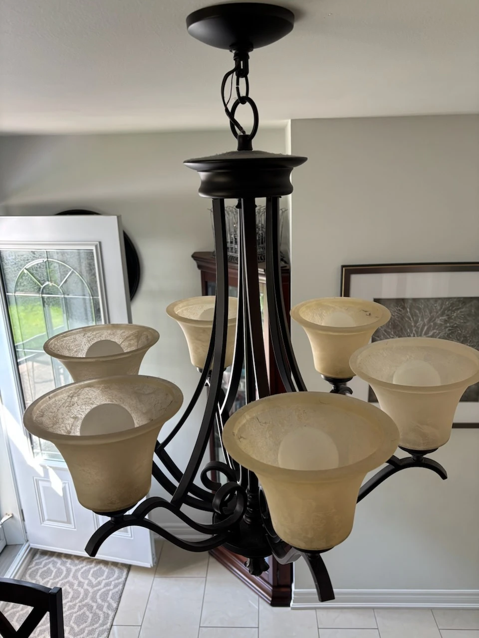Black Chandelier with Frosted Glass Shades