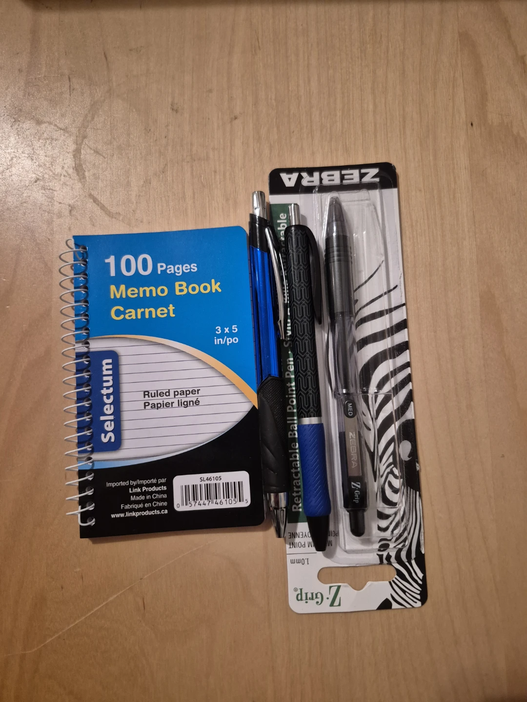 Zebra Retractable Ball Point Pens and Selectum Memo Book