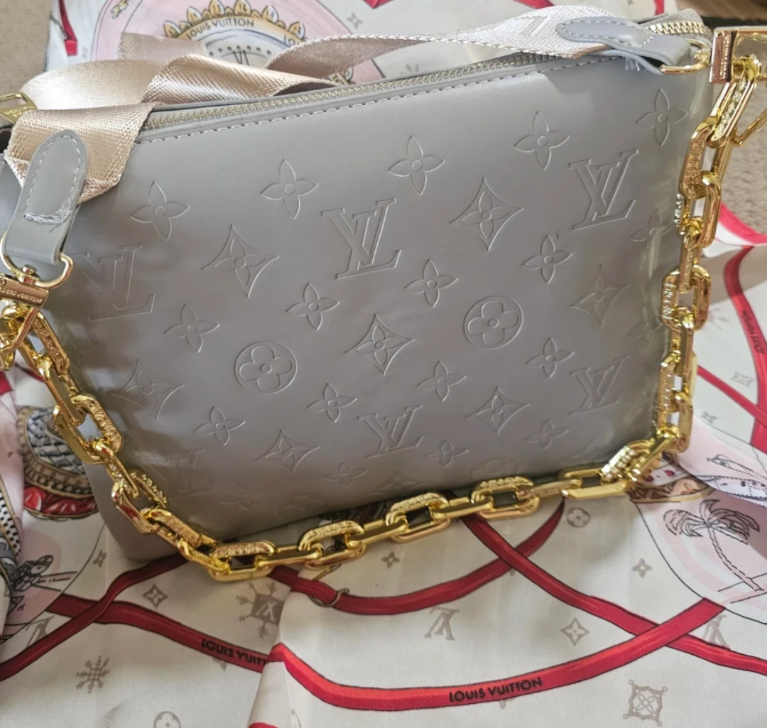 Louis Vuitton Grey Monogram Shoulder Bag with Gold Chain