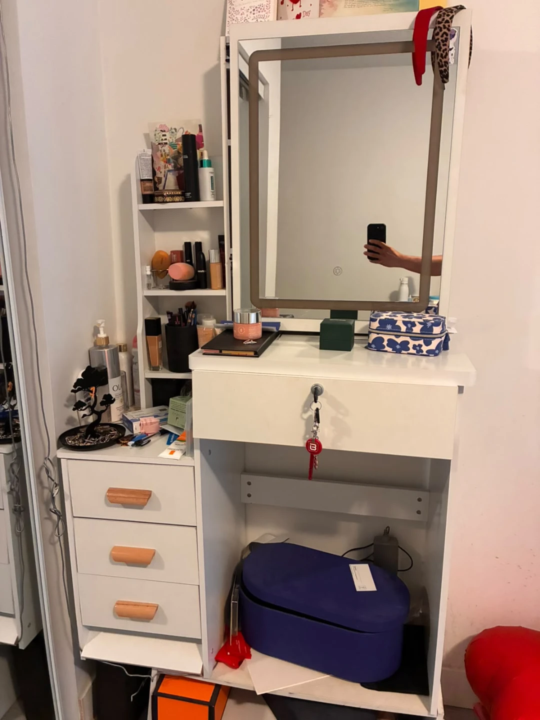 White Vanity Table with touch Mirror and Drawers