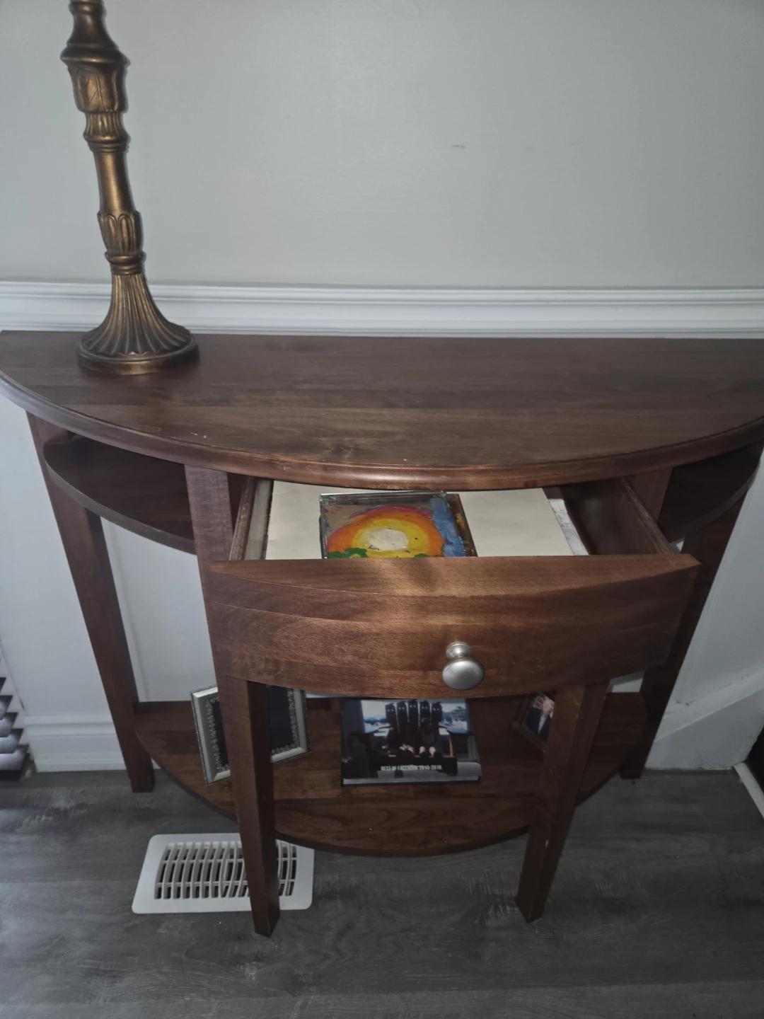 Wooden Half-Moon Console Table with Drawer