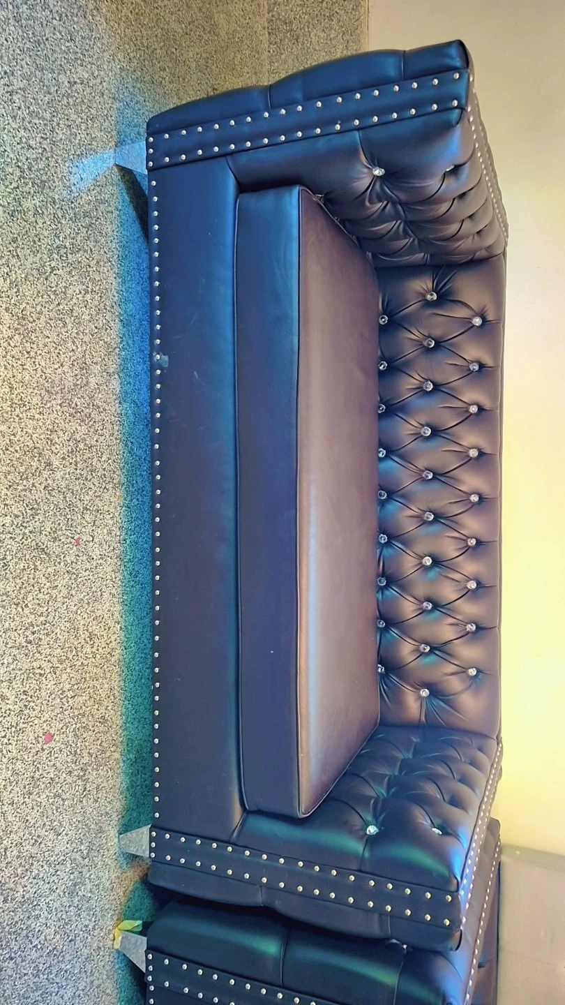 Black Tufted Faux Leather Sofa - photo 2