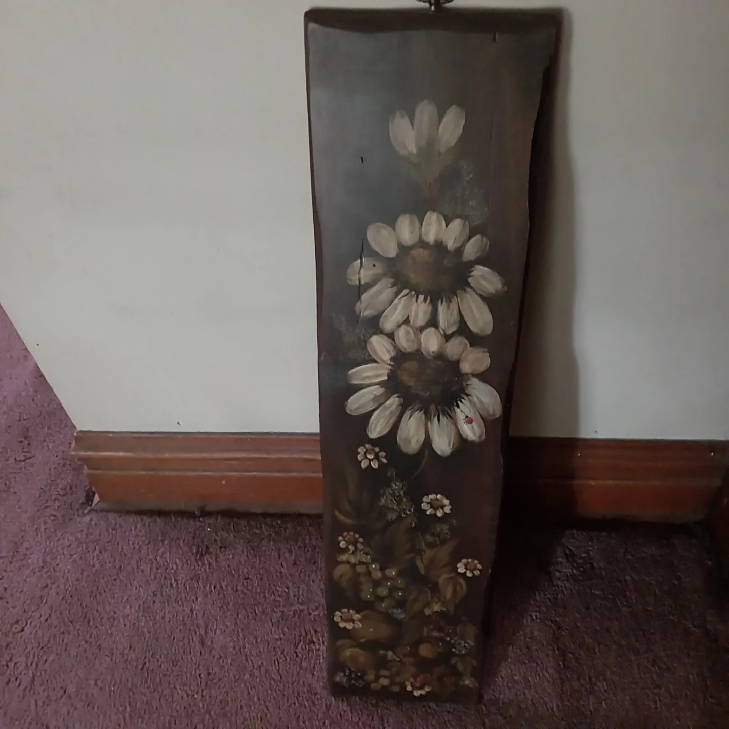 Vintage Painted Wood Wall Art Floral Design