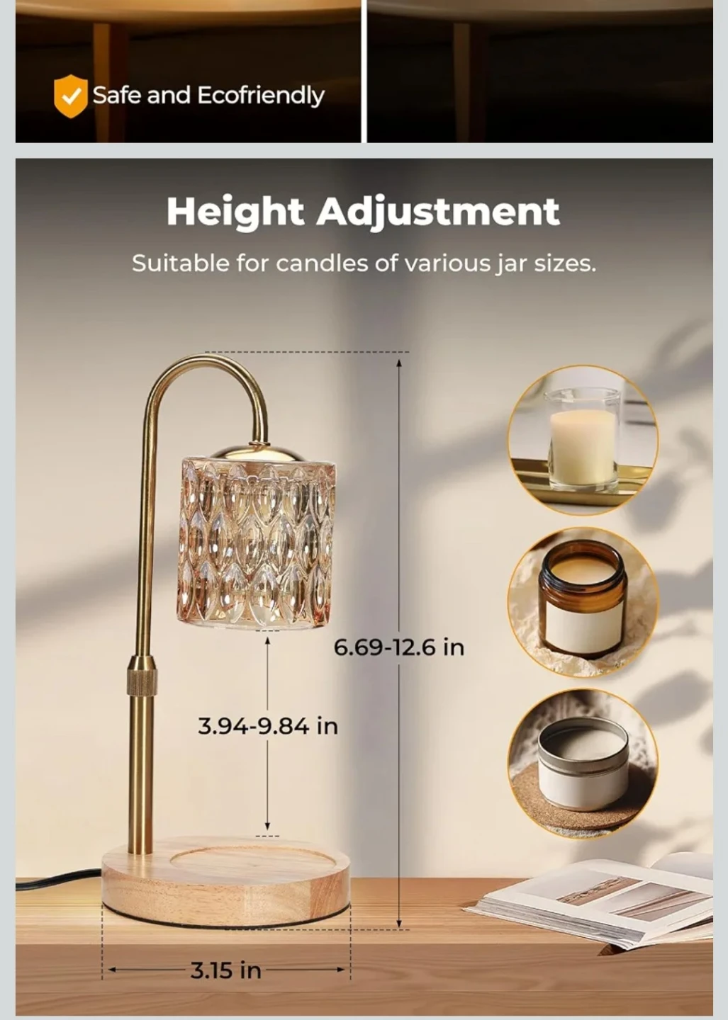 Adjustable Candle Warmer Lamp with 4-Level Dimmable Setting - photo 2