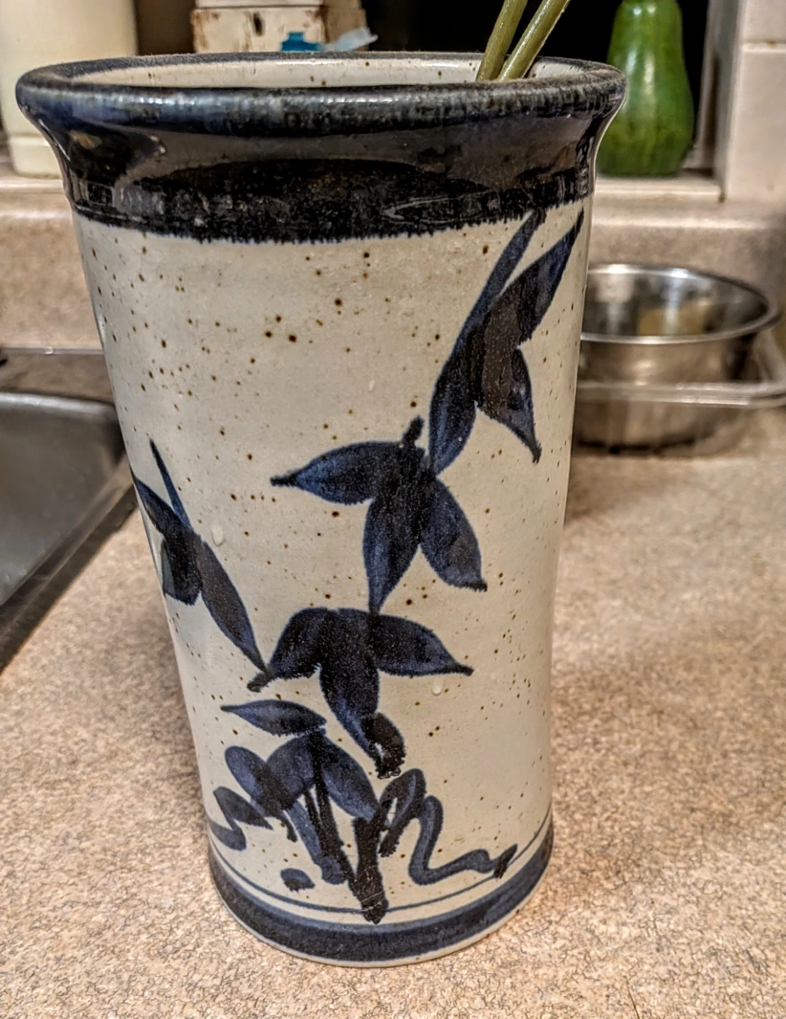Ceramic Vase with Blue Floral Design