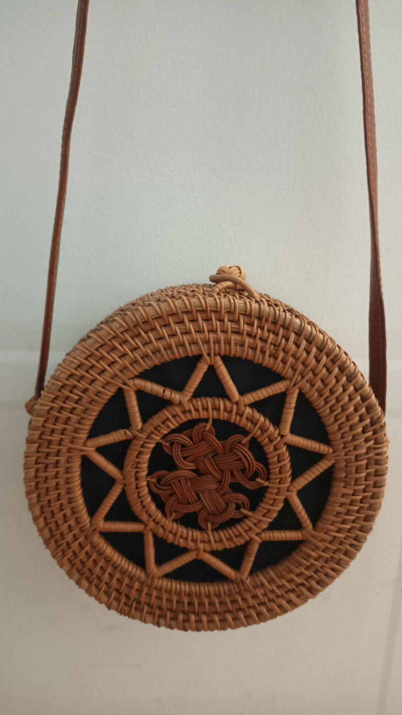 Round Rattan Crossbody Bag